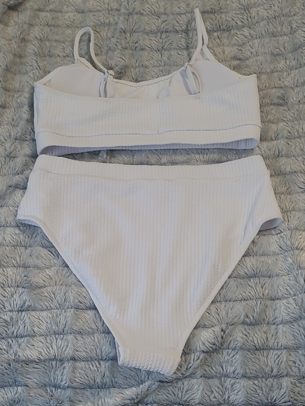 White Ribbed Two-Piece One-Piece Swim Set - Picture 3 of 5